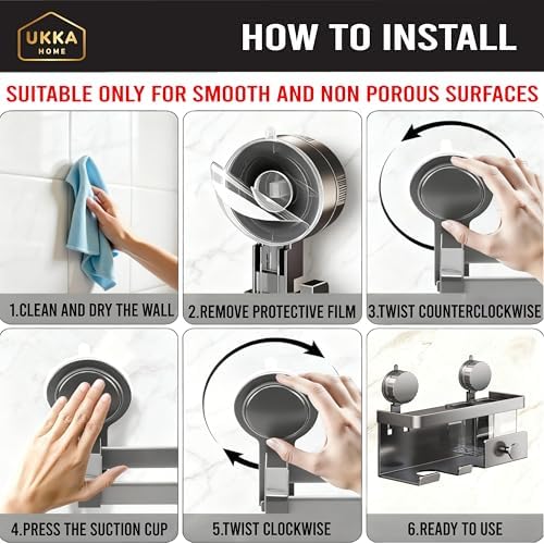 Suction Cup Aluminum Hair Dryer Holder. Storage Organizer Rack with Shelf for Accessories & Tools for Bathroom. Reusable, Rustproof, No Drill, No Tools. Multifunctional (2 Cups, Gray) - Image 5