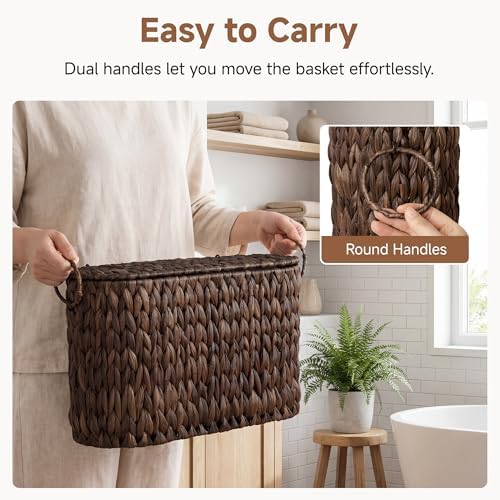 StorageWorks Wicker Bathroom Toilet Paper Storage Holder with Lid, Brown - Image 3