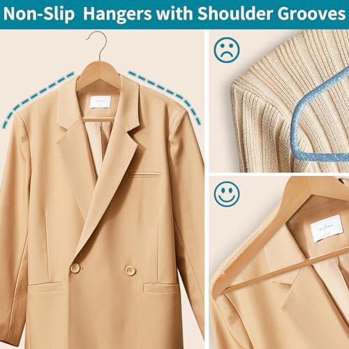 ABHENG 30 Pack Wooden Coat Hangers, 360° Swivel Hook, Suit Hangers with Anti-Slip Notches, Clothes Hangers for Jackets, Shirts, Dress, Natural UAWY0530N - Image 7