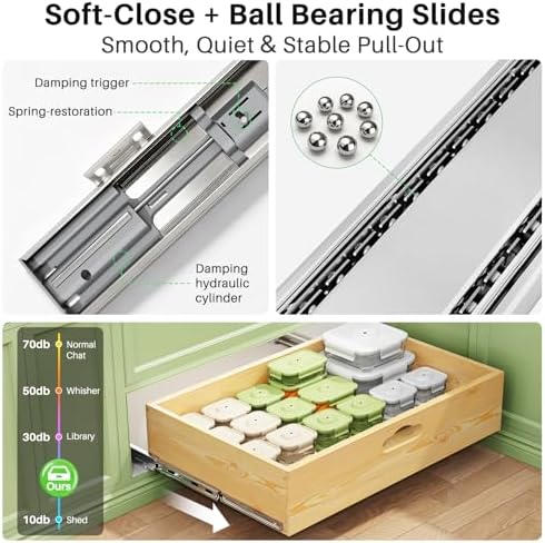 Pull Out Cabinet Organizer, Soft Close Slide Out Solid Wooden Drawers(26"W X 21"D x 6.2''H), Heavy Duty Full-extension Roll Out Shelves for Kitchen Cabinets,Pantry & Closet Organizers and Storage - Image 5