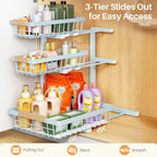 PXRACK Under Sink Organizer, 1-Pack 3-Tier Height Adjustable Thickened Metal Pull out Cabinet Organizer Shelf, Slide out Storage Drawer Rack for Bathroom Kitchen Pantry Home Organization, LightBlue - Image 5