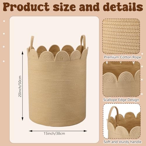 LemonRoad Round Woven Basket Brown, 15" L X 15" W X 20" H - Image 2