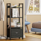 Furologee 4 Tier Bookshelf with Drawer, Small Narrow Bookcase, Black Oak - Image 6