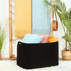 MINTWOOD Design 112L Extra Large Blanket Basket Holder Living Room, 25"x17"x16" Rectangle Rope Woven Storage Basket with Handles for Laundry, Pool Towels, Shoes, Dog Toy Organizer Bin Box, Black - Image 2