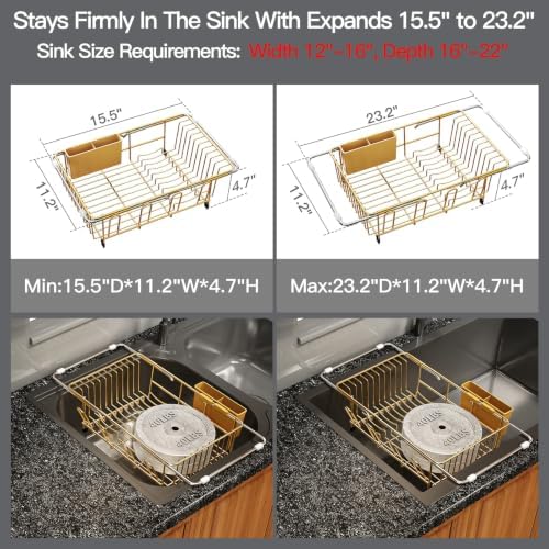 MAJALiS Gold Expandable Dish Drying Rack Over Sink with Anti-Slip Grip - Image 3