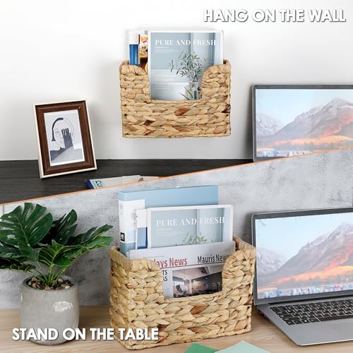 BTSKY Woven Magazine Holder, Hanging Water Hyacinth Mail Baskets for Wall - Image 2