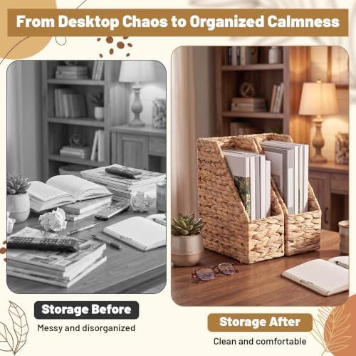 Mifoci 2 Pcs Water Hyacinth Magazine File Organizers 11*9.8*4'' - Image 3