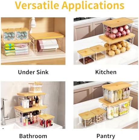 FELIZHOUSE 4 Pack Trash Bag Holder with Bamboo Lid, Stackable Garbage Bag Dispenser Under Sink, Storage Organizer for Kitchen, Laundry, Pantry (S+S+M+L) - Image 7
