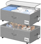 Under Bed Storage with Wheels, 2-Pack 10" Height XXL 75L Rolling Storage Bins, Quick Assembly Underbed Shoe Storage Containers with Clear Lid & Label, Dorm Under Bed Drawers for Clothes, Shoes, Black by KUKIKAN