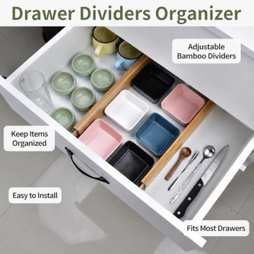 6 Pack Wood Drawer Dividers - Expandable Wooden Drawer Separators - Image 7