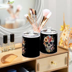 Fustylead 4 Pack Retro Floral Skull Watercolor Qtip Holder Dispensers for Cotton Swab, Ball, Round Pads, Floss, Plastic Apothecary Jar Set for Bathroom Canister Storage - Image 5
