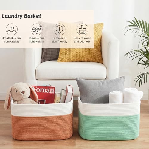 Artfeel Blanket Basket,Rectangle Woven Baskets for Storage,65L Laundry Basket for Decorative Nursery Blanket,Toys,Dirty Clothes and Magazine in Shelves,Baby Room,and Living Room - Image 6