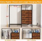 Dresser for Bedroom with Hanging Rack, 3 Drawers Closet with Charging Station, Fabric Chest of Drawers with Clothes Rack, Storage Organzier for Hallway Entryway, Brown - Image 3