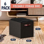 Ornavo Home 13x15x13 Foldable Fabric Storage Cube Bins, 6 Pack, Black - Image 3