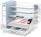 Desk Organizer with 5 Tier File Holder and Sliding Drawer Pen Holder White by SUPEASY