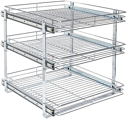 Household Essentials Glidez Multipurpose Chrome-Plated Steel Pull-Out/Slide-Out Triple-Sliding Storage Organizer for Cookware and Bakeware - 3-Tier Design - Fits Standard Size Cabinet or Shelf, Chrome - Image 6