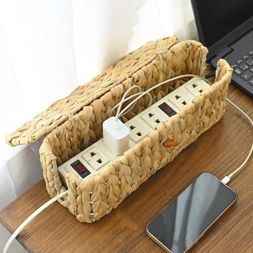Wicker Cable Management Box Set of 2 with Lid, 15 in, Natural - Image 6