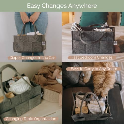 Parker Baby Co. Felt Diaper Caddy Organizer - Large, Charcoal - Image 5