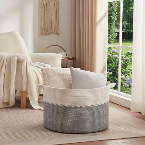 OIAHOMY 125L Extra Large Blanket Basket, Jumbo Cotton Laundry Basket Grey - Image 2