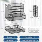 Desk Organizer with 5 Tier File Holder and Sliding Drawer Pen Holder Black - Image 6