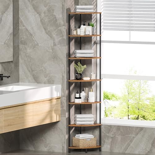 7 Tier Corner Plant Stand Shelf, 64.7", Rustic Brown - Image 5