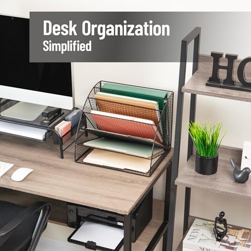 Mind Reader 6 Tier Fan Shaped Desktop File Organizer, Large Capacity Wire Document Holder for Office or Home, Black - Image 2