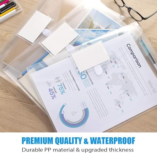 Sooez 50 Pack Plastic Envelopes Poly Envelopes, Clear Document Flie Folders US Letter A4 Size File Envelopes with Label Pocket for School Home Work Office Organization, Clear - Image 5