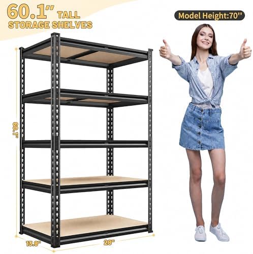 REIBII 2030LBS Storage Shelves 5 Tier Garage Shelving Heavy Duty Metal Shelving Adjustable Metal Shelf for Garage Pantry Closet Kitchen Basement 28" W x 13.9" D x 60.1" H - Image 2