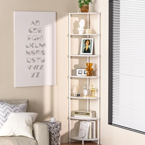 7 Tier Corner Shelf Stand, 64.7", Marble White - Image 2