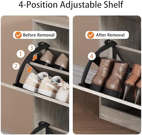 Grey Hidden Shoe Storage Cabinet for Entryway with 4 Flip Drawers - Image 4