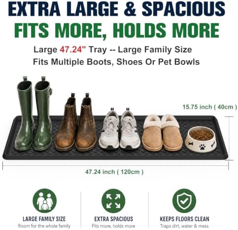 Extra Large Boot Trays - Heavy-Duty Rubber Mat with Raised Edges, Waterproof Shoe Mat Tray for Indoor & Outdoor, Multi-Purpose Catch-All Trays/Floor Protector, 47.25" x 15.75" - Image 6