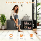 2-Tier Storage Bench, Waterproof UV-Resistant Outdoor Shoe Storage Cabinet with 2 Doors & Adjustable Shelves for Indoor Outdoor Entryway, Hallway, Living Room(Classic Black) - Image 3