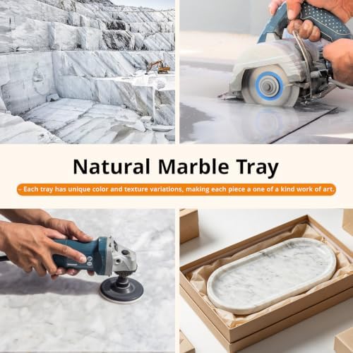 White Gray Oval Natural Marble Tray, 12"x6" Decorative Marble Bathroom Tray, Premium Marble Tray for Bathroom Counter Dresser Vanity Dish Holds Jewelry Perfume Keys Candles Trinkets - Image 3