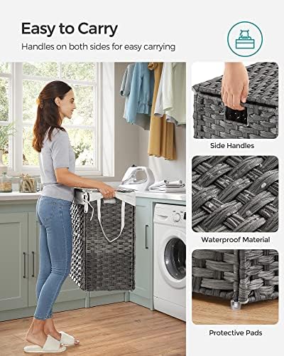 SONGMICS Laundry Hamper with Lid, 90L Double Wicker Basket, 6 Mesh Bags - Image 6