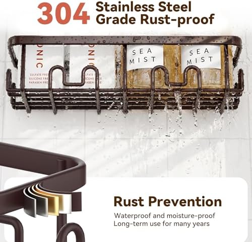 YASONIC Shower Caddy Adhesive, Rustproof Shower Organizer, Wall Shower Rack - Image 5