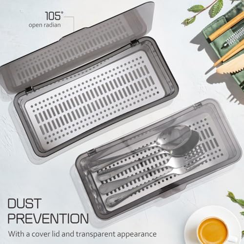 Cabilock 3 Pack Silverware Organizer with Lid, Cutlery Tray Utensil Holder for Kitchen Drawer, Dustproof Flatware Storage Box with Drainer for RV Camping, Black - Image 5