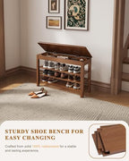 IUNVR Shoe Rack Bench Seat Rubberwood 3-Tier Wooden Storage Bench 550lbs Compact Mid-Century Modern Design for Entryway, Hallway, Closet, Front Door Entrance, Foyer - Image 5