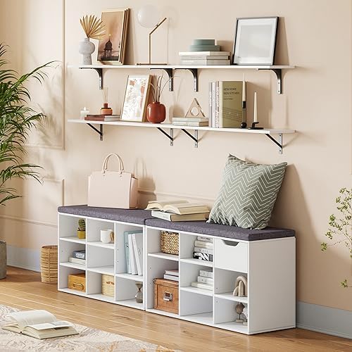 DINZI LVJ Shoe Storage Bench with Cushion, 31.5" Cubby Shoe Rack, 9 Cubbies - Image 2
