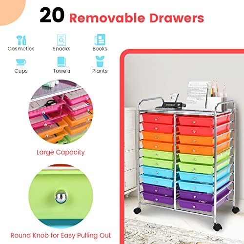 COSTWAY 20-Drawer Rolling Storage Cart, Utility Storage Organizer Cart - Image 4