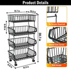 Gsiekare Fruit Vegetable Basket for Kitchen, 4 Tier Stackable Metal Wire Storage Basket Organizer Baskets with Rolling Wheels, Utility Rack for Kitchen, Pantry, Bathroom - Image 5