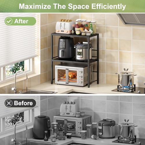 Expandable-Metal-Storage-Shelves-Organizer For Pantry Kitchen Garage, 2-Tier Heavy Duty Shelving Units and Storage For Small Appliance, Adjustable Standing Shelf Riser Rack For Closet Warehouse - Image 5