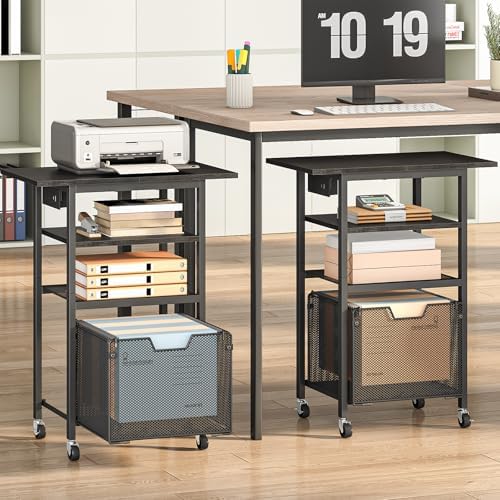 HOOBRO Printer Stand with Hanging File Drawer, Rolling Printer Cart on Wheels, Mobile Filing Cabinet Storage Shelf, Home Office Desk Side Organizer, Black BB17UPS01 - Image 6