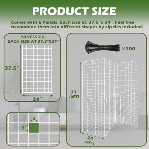 Grid Wall Panels 3 Pcs, Commercial Grade Gridwall Panels, Metal Grid Wall Panel Display Stand, You Can DIY 6 Pack 2'x3' or 3 Pack 2'x6', White - Image 3