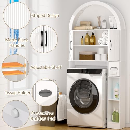 Spurgehom Over Toilet Storage Cabinet, Bathroom Arch Organizer, White - Image 4