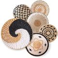 Set of 6 Large Round Rustic Farmhouse Trendy Wall Decor - Rattan Seegrass Handcrafted Hanging Woven Wall Baskets With Attached Hooks - Perfect For Bedroom & Living Room Decor by SeeSeattle