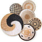 Set of 6 Large Round Rustic Farmhouse Trendy Wall Decor - Rattan Seegrass Handcrafted Hanging Woven Wall Baskets With Attached Hooks - Perfect For Bedroom & Living Room Decor by SeeSeattle