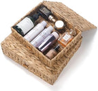 Wicker Storage Basket with Lid, Flat Water Hyacinth Baskets, Shallow Woven Basket for Shlef, Decorative Storage Boxes for Organizing - Image 3