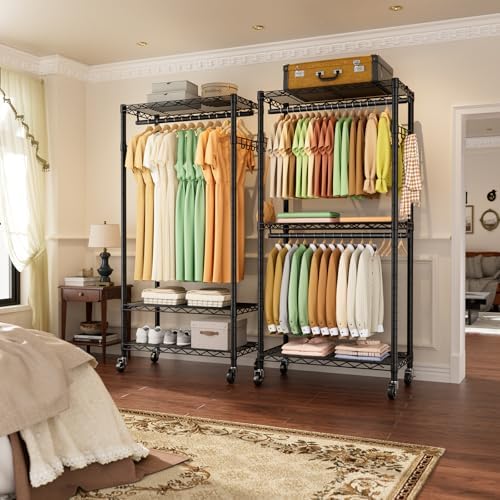 Golpart Heavy Duty Rolling Clothes Rack Wheels Portable Metal Garment Rack - Image 2