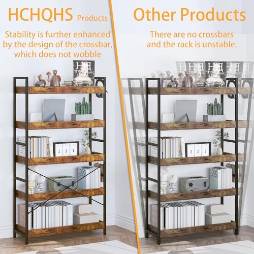 HCHQHS 5 Tier Bookshelf, Adjustable Industrial Bookcase, Vertical Tall Book Shelf, Wood and Black Metal Open Bookshelves for Home Office, Living Room, Bedroom - Image 6