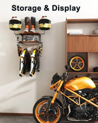 Motorcycle Helmet Holder Wall Mount, 2 Tier Helmet Rack with 2 Hat Stands - Image 3
